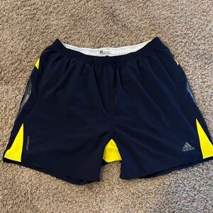 EUC Adidas Men's Running Shorts in Black and Yellow